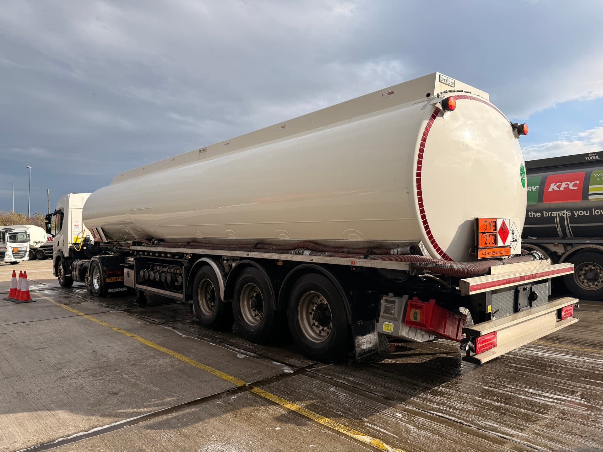 Clean commercial tanker and tractor unit after exterior cleaning