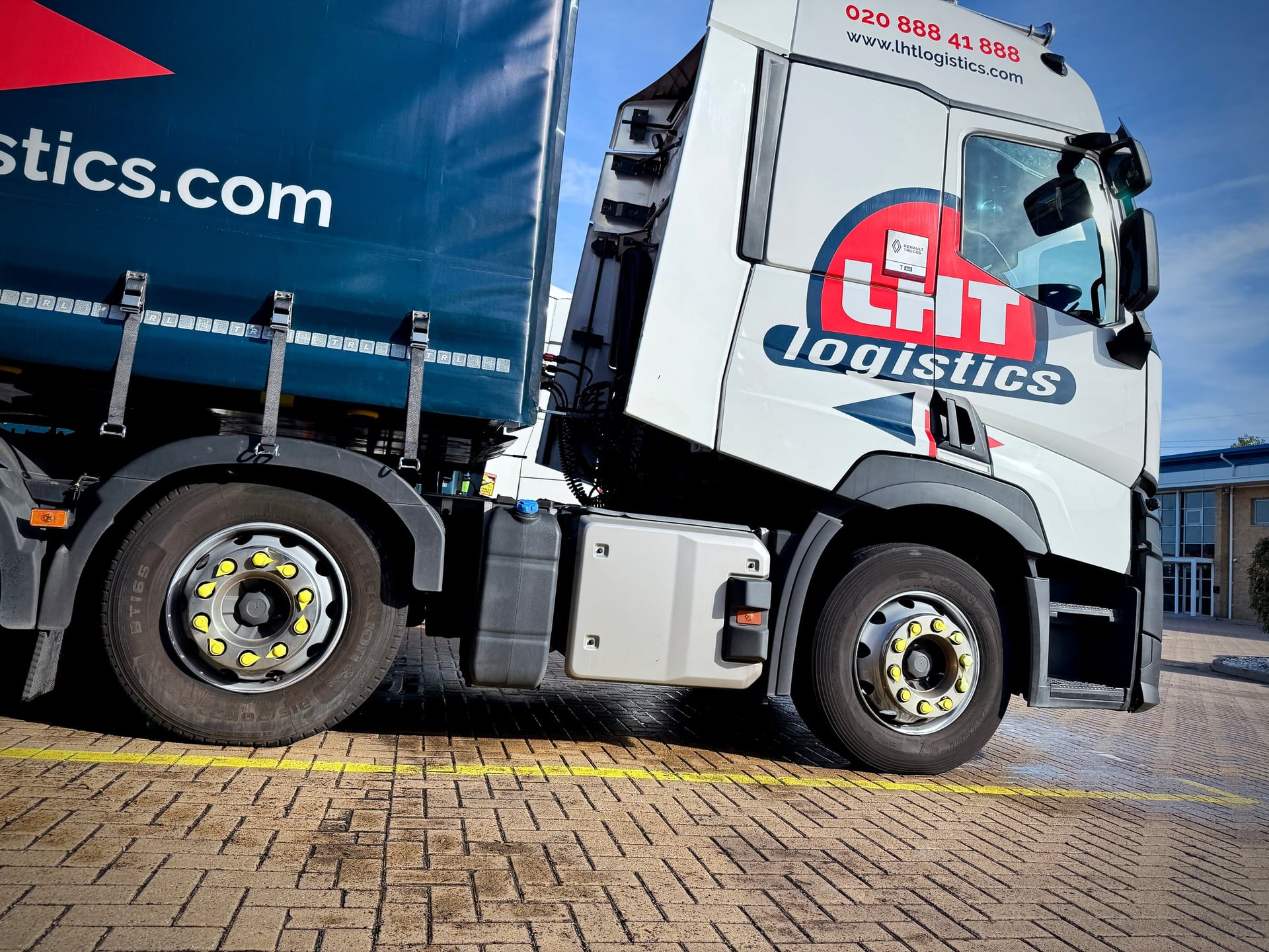 Freshly washed commercial lorry during a fleet-cleaning visit