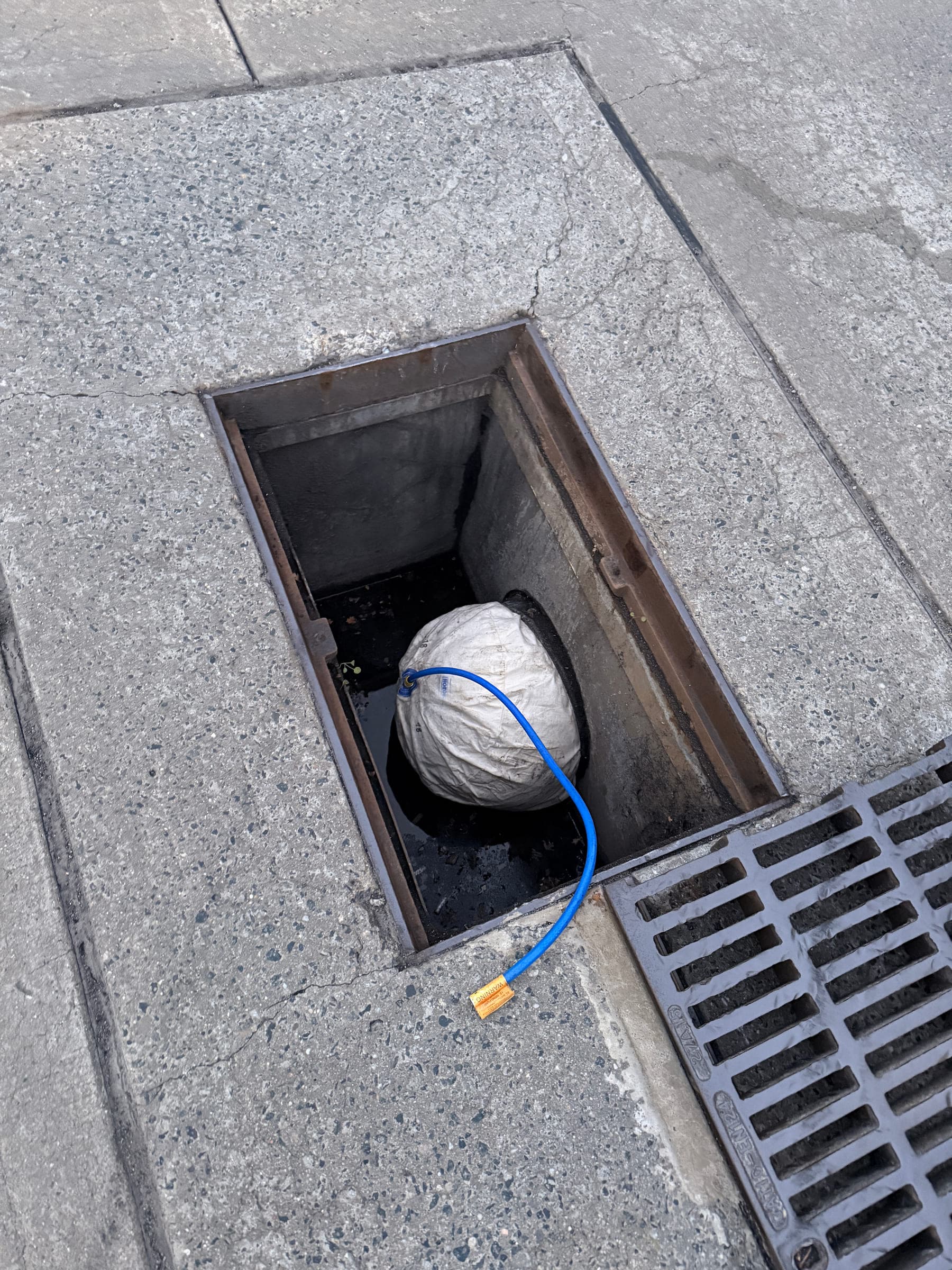 Drain bung setup positioned within a commercial yard drain