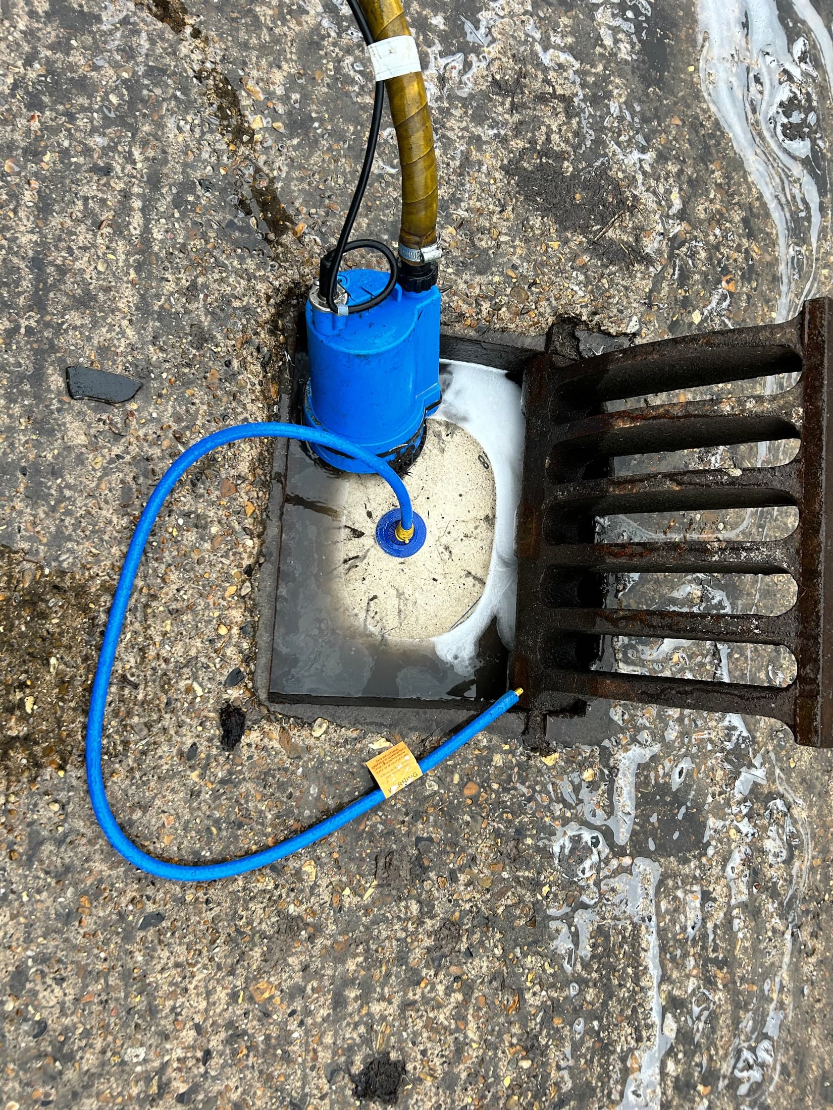 Recovery pump and drain protection equipment in use