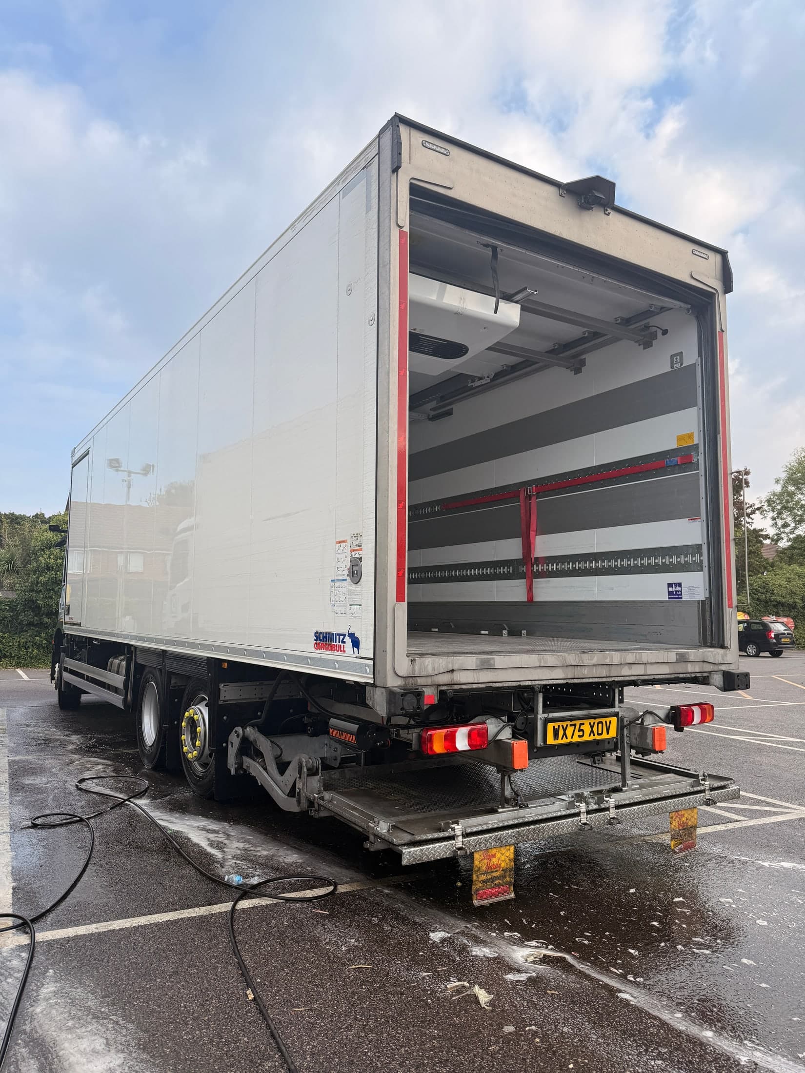Open commercial vehicle rear showing access to the cleaned interior