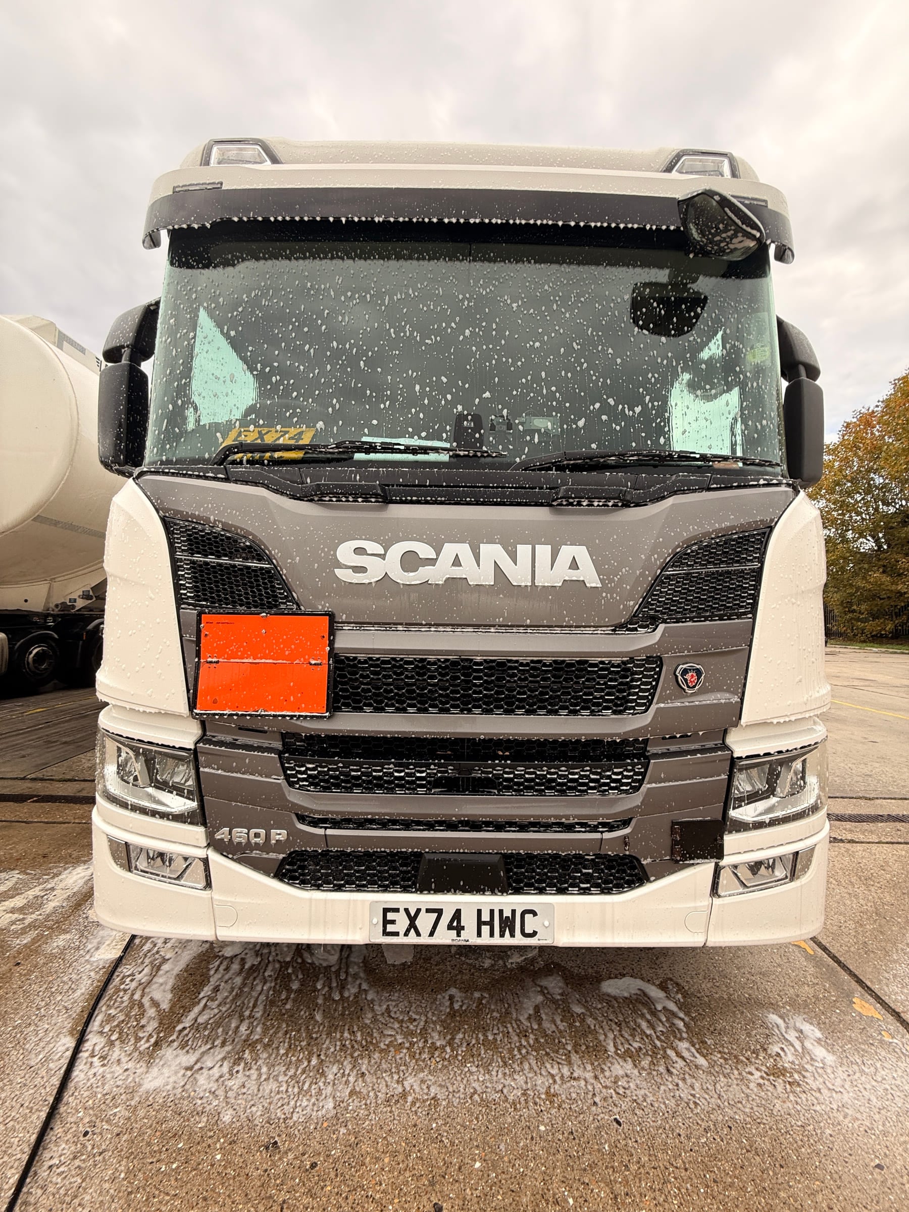 Freshly cleaned commercial tractor unit front
