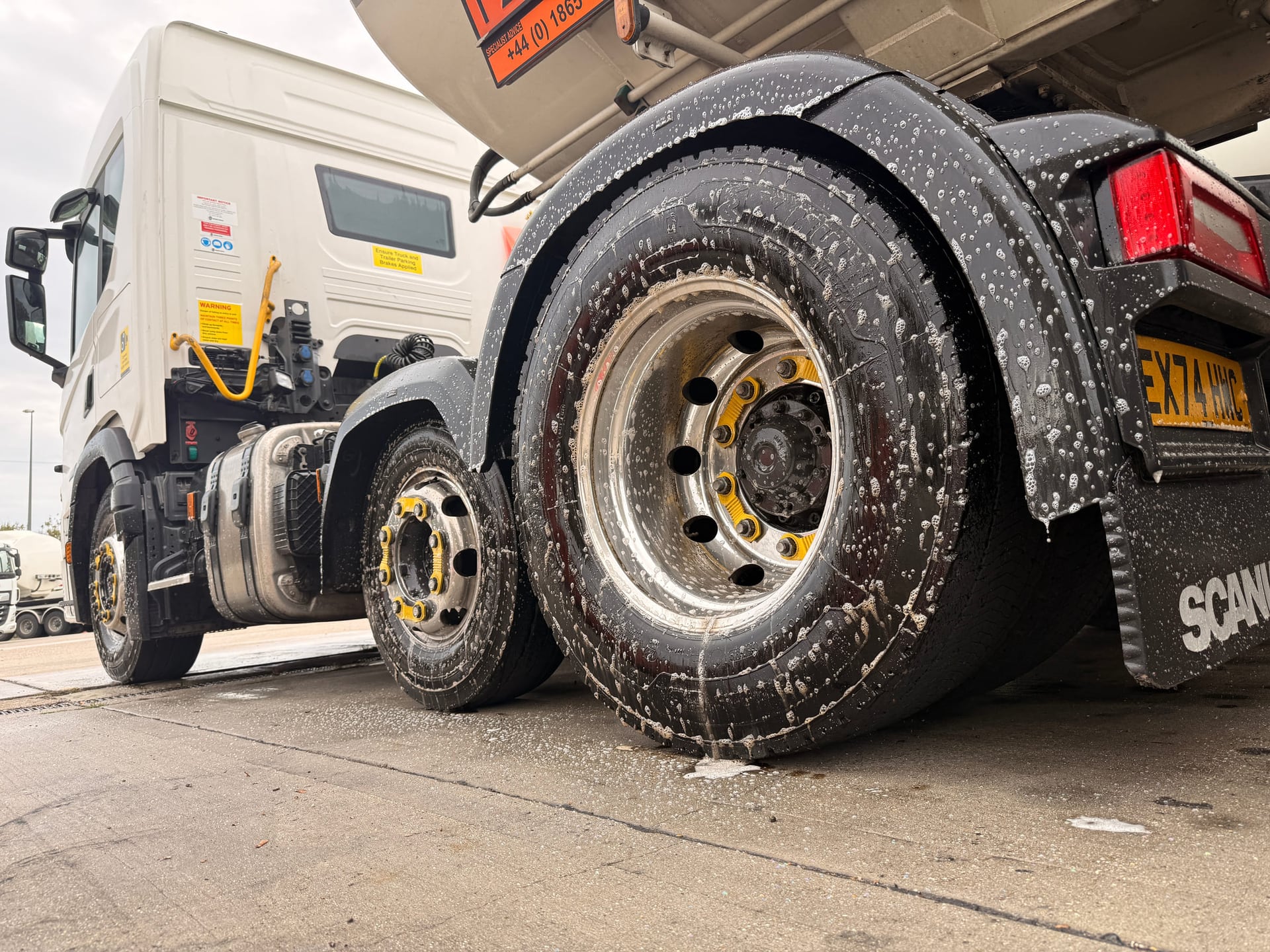 Foam applied to commercial vehicle wheels and arches
